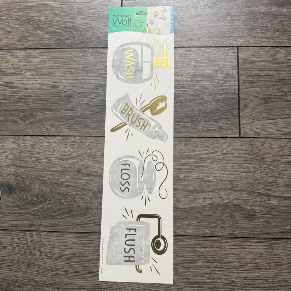 Main Street Wall Creations Bathroom Decals Marble Gold Wash Brush Floss Flush